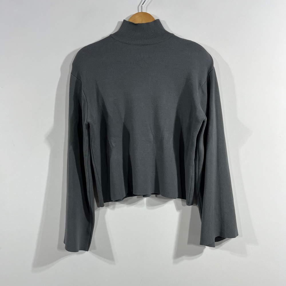 Frankie Shop Parisian Monochrome Gray Mock Neck Sweater Flared Sleeve Knit Top M
